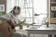 © StockPhotoPro - Woman playing guitar and connecting with her laptop