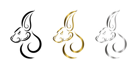 Wall Mural - three color black gold and silver  line art of rabbit head. Good use for symbol, mascot, icon, avatar, tattoo, T Shirt design, logo or any design