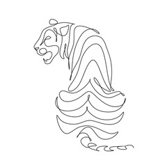 Tiger vector animal wild one line design. Chinese new year 2022 year of the tiger, line art