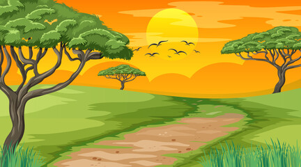 Wall Mural - Blank landscape scene of nature park at sunset time