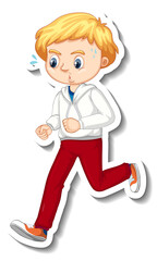 Canvas Print - Sticker design with a boy jogging cartoon character