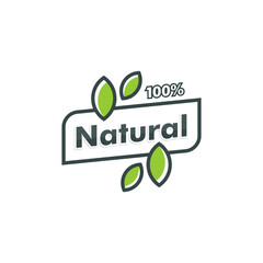 Wall Mural - 100% Natural logo template. leaf icon symbol vector logotype