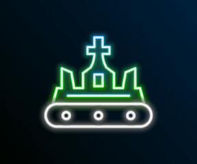 Sticker - Glowing neon line British crown icon isolated on black background. Colorful outline concept. Vector