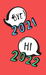 Poster - Hand Drawn Speech Bubbles with Text about New Year. Vector pop art object. Doodle elements dialog