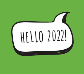 Poster - Hand Drawn Speech Bubbles with Text about New Year 2022. Vector pop art object. Doodle elements dialog