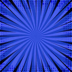 Aufkleber - Abstract vibrant blue striped retro comic background with dark dotted halftone corners. Turquoise background with stripes and half tone pattern for comics book, advertising design, poster, print