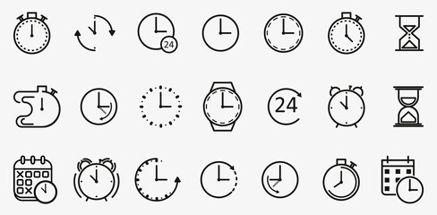 Poster - Time line icon set, schedule and data symbol. Past, present, and future, business design decor. Vector time line art illustration