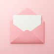 Pink envelope with empty paper sheet. 3d rendered image.