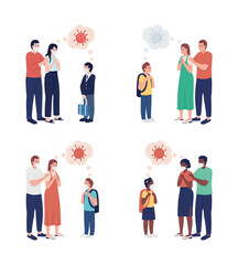 Poster - parents anxious about coronavirus semi flat color vector character. family figure. full body people 
