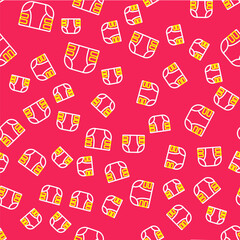 Poster - Line Adult diaper icon isolated seamless pattern on red background. Vector