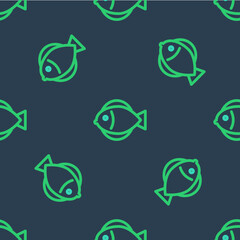 Line Fish icon isolated seamless pattern on blue background. Vector