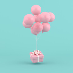 Poster - 3D rendering of round gift box and balloons. Minimal concept.