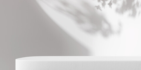 Fototapete - Product display podium stand with shadow nature leaves on white background. 3D rendering