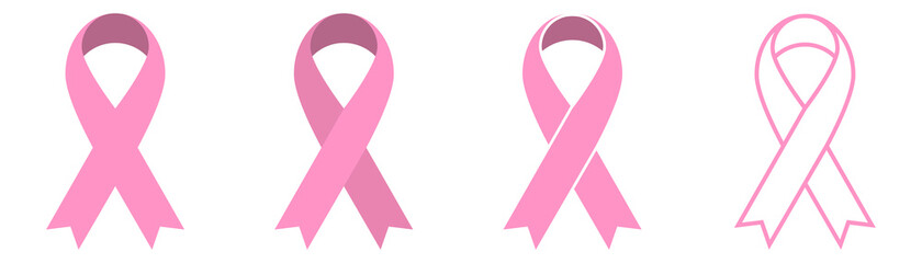 pink ribbon icons set. breast cancer awareness ribbon. women cancer awareness symbol. flat and outli