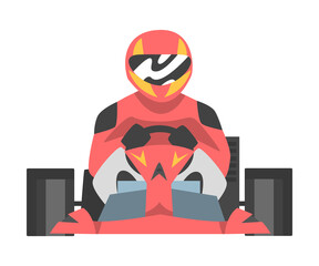 Sticker - Kart Racing or Karting with Man Racer in Open Wheel Car Engaged in Motorsport Road Extreme Driving Vector Illustration