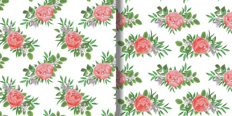 Wall Mural - Seamless Patterns set with flowers and greenery