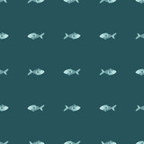 Fototapeta Dinusie - Seamless pattern fish on teal background. Abstract ornament with sea animals.