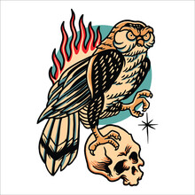 Owl Tattoo Illustration Vector Design