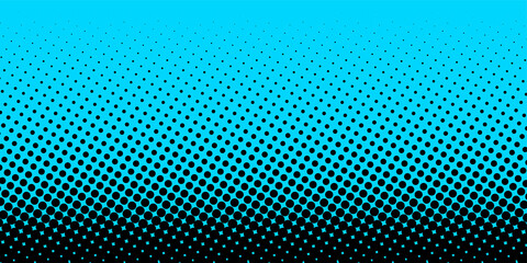 Poster - gradient of halftone black dots on a blue background. pop art texture. comic background. vector illu
