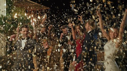 Sticker - Group of happy people in formalwear dancing and having fun together 