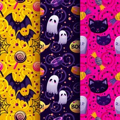 halloween seamless pattern with festive characters vector design illustration