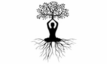 Meditation With Tree Root Vector , Yoga Silhouette With Tree. Meditation With Nature 