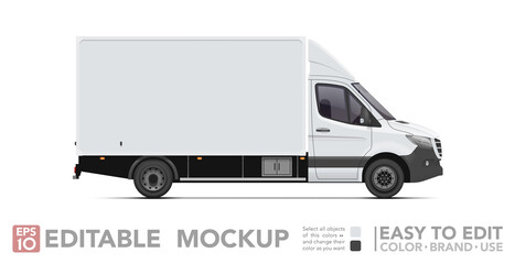 Editable cargo van mockup. Realistick van on white background. Vector illustration. Collection