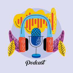 Sticker - Podcast microphone with headphone