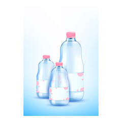 Wall Mural - Mineral Water Creative Promotional Poster Vector. Mineral Water For Kids Blank Bottles Packages On Advertising Banner. Natural Liquid Containers Stylish Concept Template Illustration