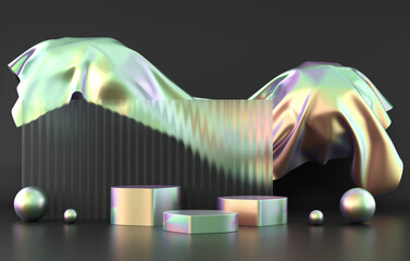Poster - Holographic object podium platform product showcase 3d render