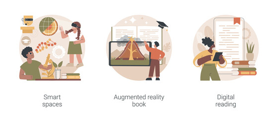Poster - modern educational technology abstract concept vector illustration set. smart spaces, augmented real