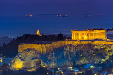 Fototapete - Illuminated Acropolis with Parthenon at night, Athens, Greece.