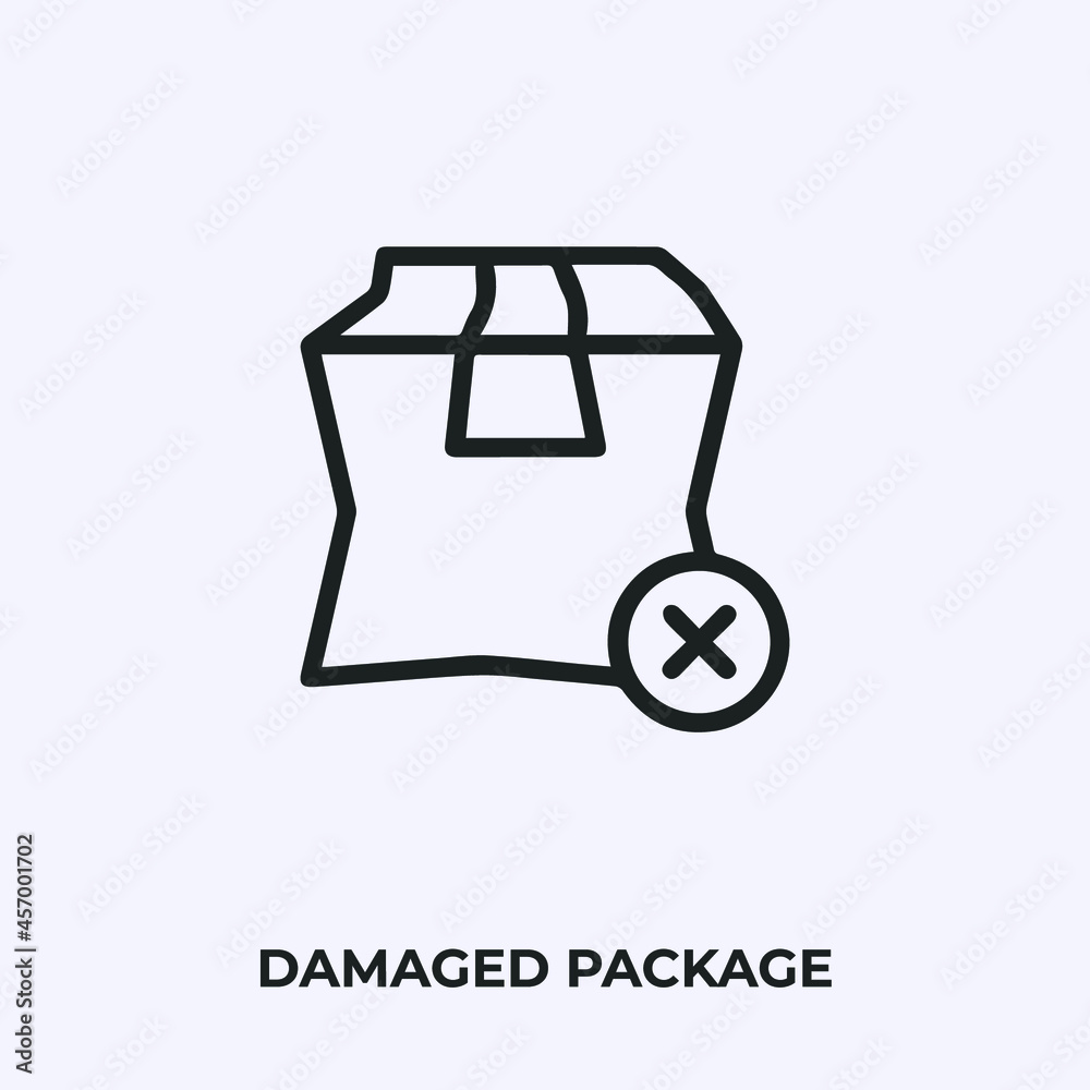 damaged package icon vector. Linear style sign for mobile concept and ...