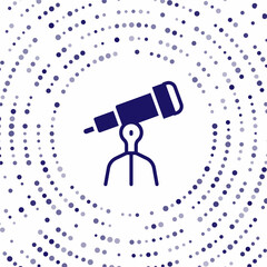 Poster - Blue Telescope icon isolated on white background. Scientific tool. Education and astronomy element, spyglass and study stars. Abstract circle random dots. Vector