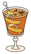 Hot grog cocktail. Stylish hand-drawn doodle cartoon style Christmas winter or autumn warm drink in a cope glass garnished with cloves and lemon zest twist