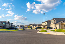 A Typical American Subdivision Of New Homes In A Planned Community, In The Suburban Area Of Spokane, Washington, USA.