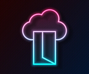 Poster - Glowing neon line Cloud database icon isolated on black background. Cloud computing concept. Digital service or app with data transferring. Vector