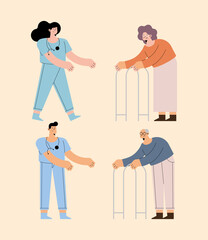 Wall Mural - nurses and older people set