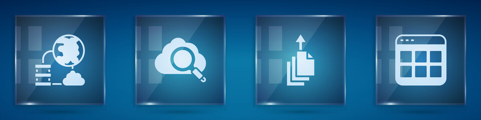 Aufkleber - Set Network cloud connection, Search computing, Data export and Browser files. Square glass panels. Vector