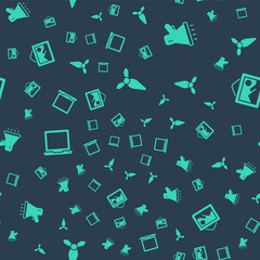 Poster - Set Tie, Megaphone, Laptop and Picture landscape on seamless pattern. Vector