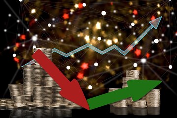 Financial depressing and growth graph stock trading on a background.