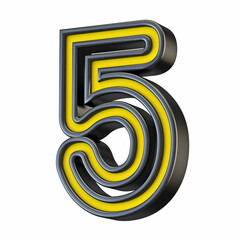 Poster - Yellow black outlined font Number 5 FIVE 3D
