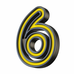 Poster - Yellow black outlined font Number 6 SIX 3D