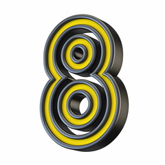 Poster - Yellow black outlined font Number 8 EIGHT 3D