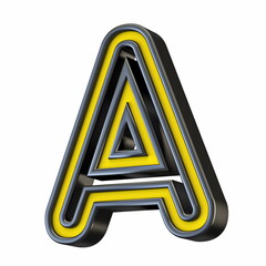 Poster - Yellow black outlined font Letter A 3D