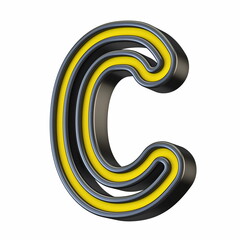 Poster - Yellow black outlined font Letter C 3D
