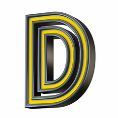 Poster - Yellow black outlined font Letter D 3D