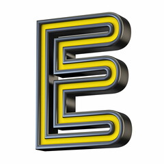 Poster - Yellow black outlined font Letter E 3D