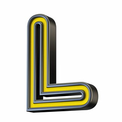 Poster - Yellow black outlined font Letter L 3D