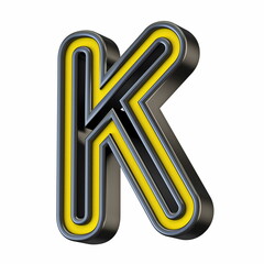 Poster - Yellow black outlined font Letter K 3D
